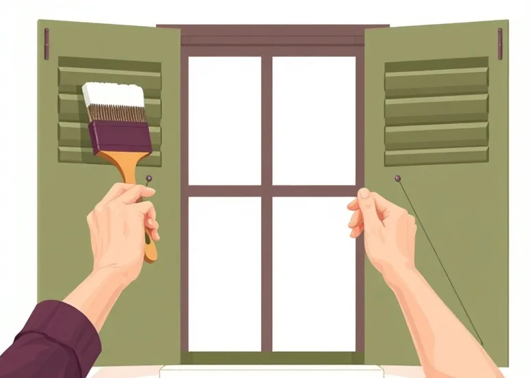 Mise en peinture au pinceau de volets et d'encadrements en bois